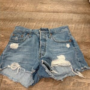 Levi's Distressed Light Blue Denim Cutoff Shorts